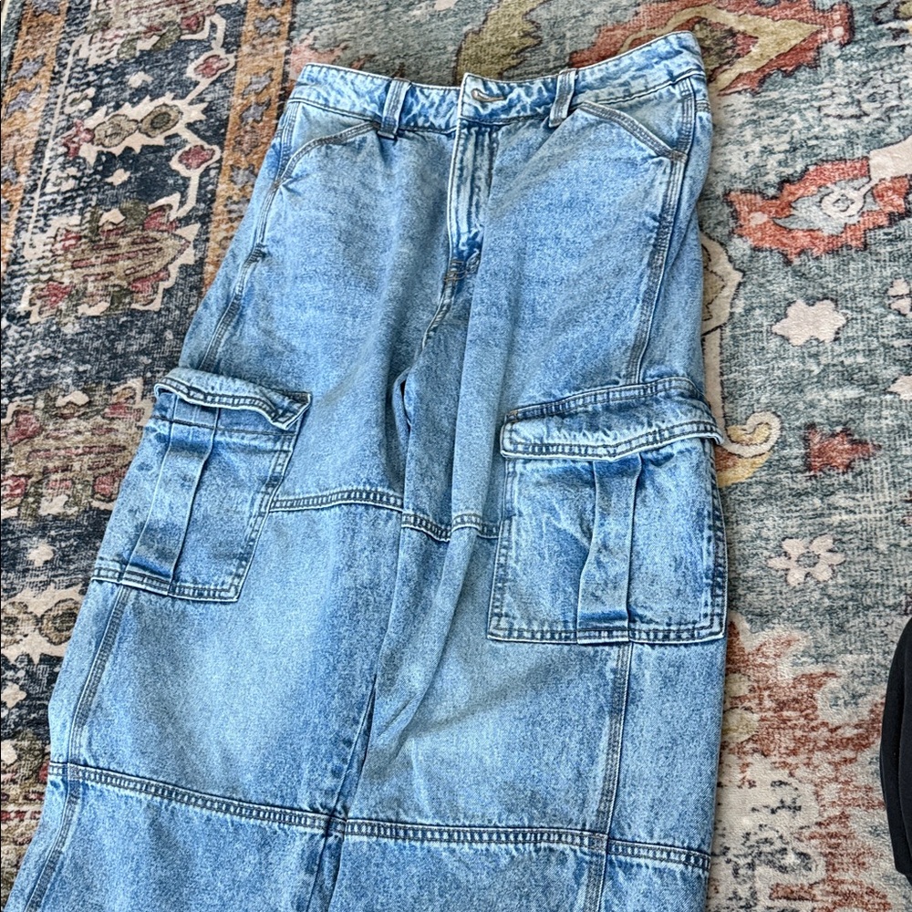 H&M Light Blue Denim Cargo Skirt with Utility Pockets